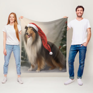 Rough Collie Dog zu Schnee Weihnachten Fleecedecke