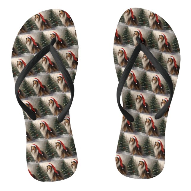 Rough Collie Dog zu Schnee Weihnachten Flip Flops (Fußbett)