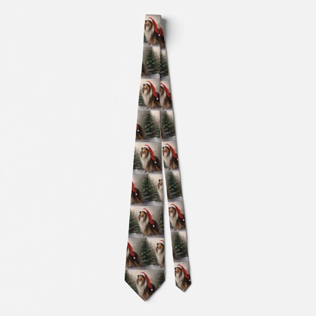 Rough Collie Dog zu Schnee Weihnachten Krawatte (Vorderseite)