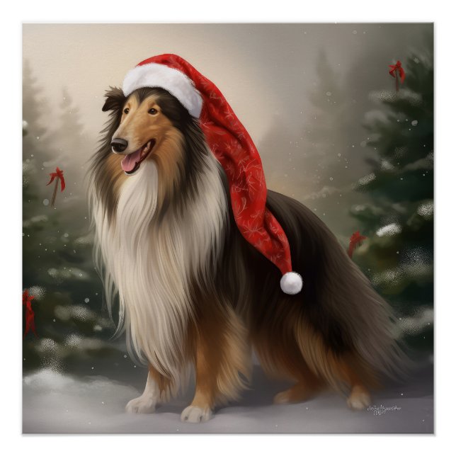 Rough Collie Dog zu Schnee Weihnachten Poster (Vorderseite)