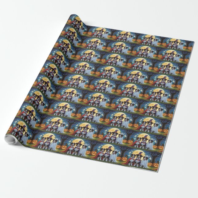 Rough Collie Dogs Pumpkin Halloween Funny Geschenkpapier (Ungerollt)