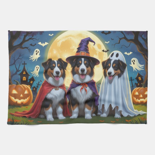 Rough Collie Dogs Pumpkin Halloween Funny Geschirrtuch (Horizontal)
