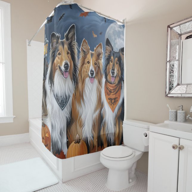 Rough Collie Halloween Spooky Duschvorhang (Beispiel)