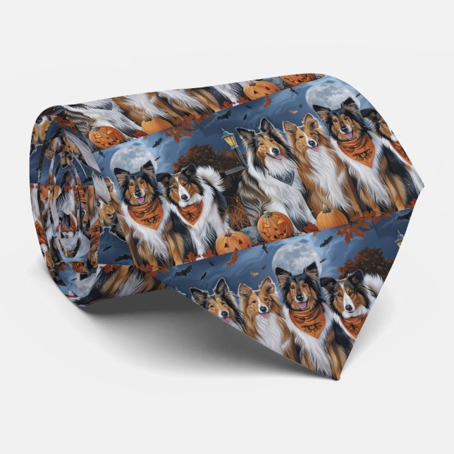 Rough Collie Halloween Spooky Krawatte (Gerollt)