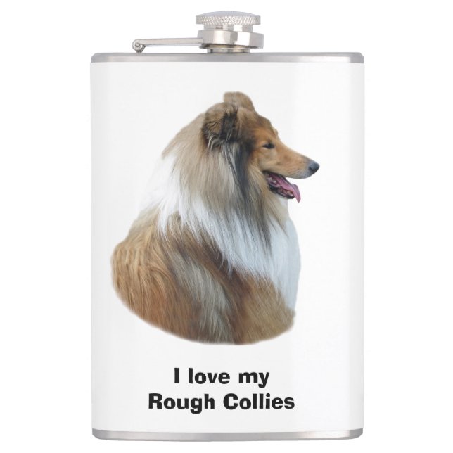 Rough Collie Hundeportrait Foto Flachmann (Vorderseite)