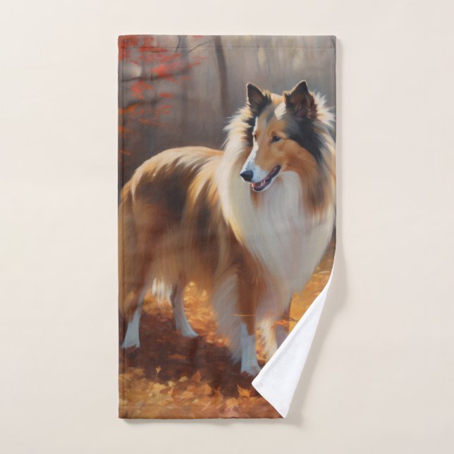 Rough Collie im Herbst Leaves Fall Inspiriert Badhandtuch Set (Handtuch)