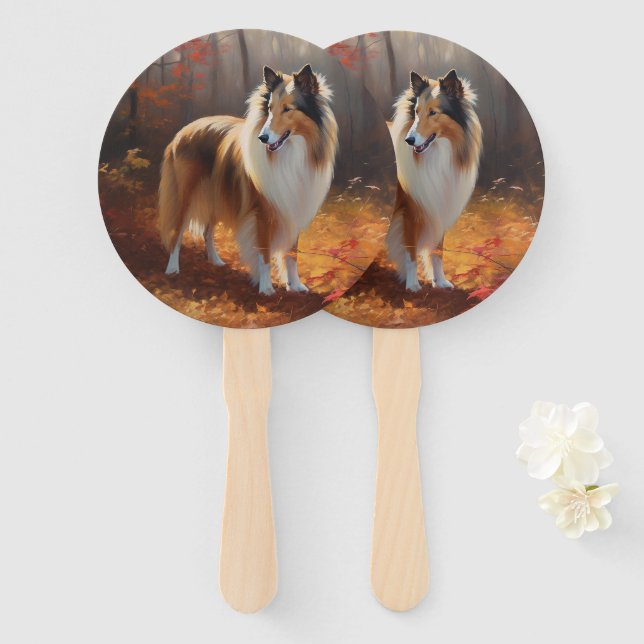 Rough Collie im Herbst Leaves Fall Inspiriert Fächer (Vorne und Hinten)