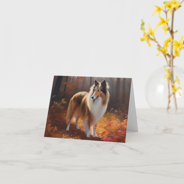Rough Collie im Herbst Leaves Fall Inspiriert Karte (Gelbe Blume)