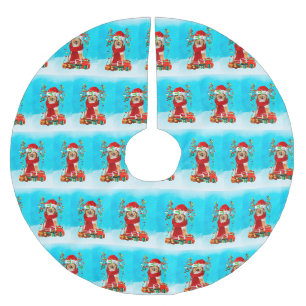 Rough Collie im Schnee mit Weihnachtsgeschenken Polyester Weihnachtsbaumdecke