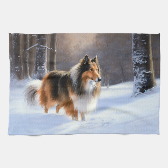 Rough Collie Let It Snow Weihnachten Geschirrtuch (Horizontal)