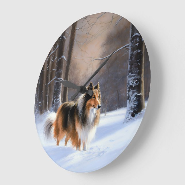 Rough Collie Let It Snow Weihnachten Große Wanduhr (Winkel)