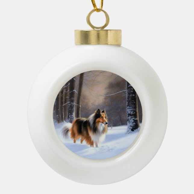 Rough Collie Let It Snow Weihnachten Keramik Kugel-Ornament (Vorderseite)
