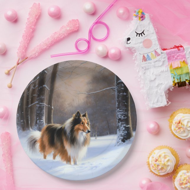 Rough Collie Let It Snow Weihnachten Pappteller (Party)