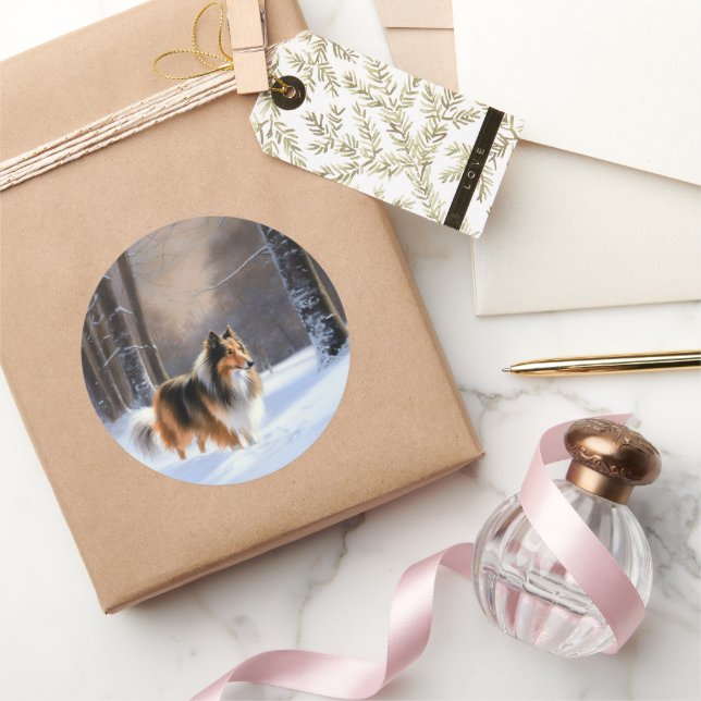 Rough Collie Let It Snow Weihnachten Runder Aufkleber (Schenken)