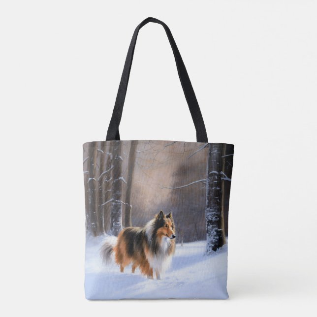 Rough Collie Let It Snow Weihnachten Tasche (Rückseite)