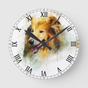 Rough Collie / Long-haired Collie Runde Wanduhr