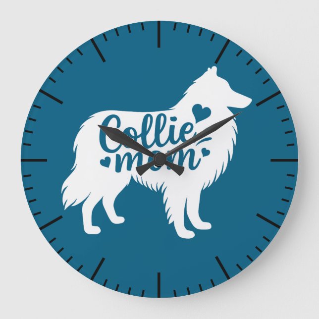 Rough Collie Mama Große Wanduhr (Vorderseite)