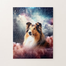 Rough Collie mit Cloud Space Hintergrund