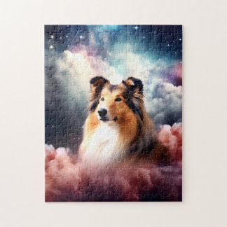 Rough Collie mit Cloud Space Hintergrund
