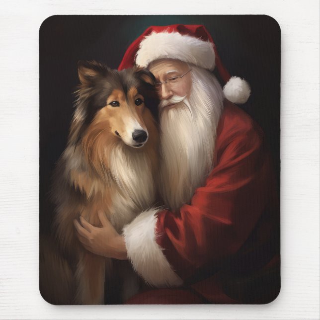 Rough Collie mit dem Weihnachtsmann Feierliche Wei Mousepad (Vorne)