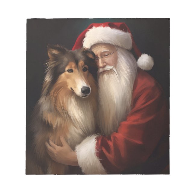 Rough Collie mit dem Weihnachtsmann Feierliche Wei Notizblock (Vorderseite)