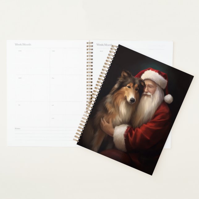 Rough Collie mit dem Weihnachtsmann Feierliche Wei Planer (Anzeige)