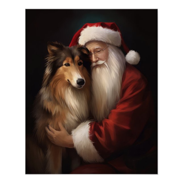 Rough Collie mit dem Weihnachtsmann Feierliche Wei Poster (Vorderseite)