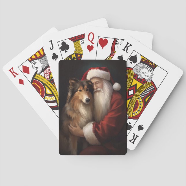 Rough Collie mit dem Weihnachtsmann Feierliche Wei Spielkarten (Rückseite)