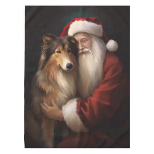 Rough Collie mit dem Weihnachtsmann Feierliche Wei Tischdecke