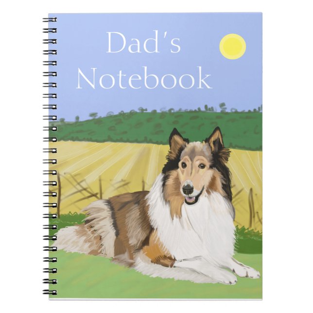 Rough Collie mit Feldern Notebook Notizblock (Vorderseite)
