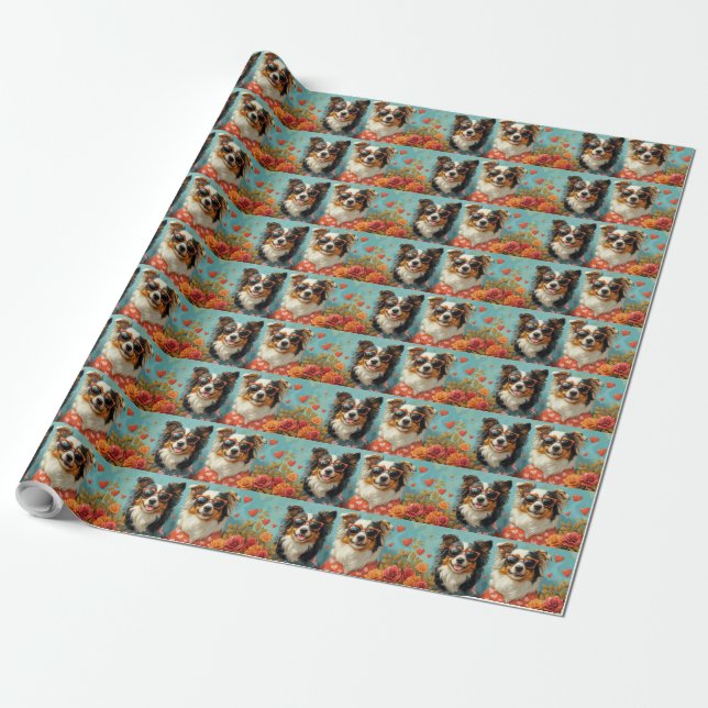 Rough Collie mit Heart Rose Valentinstag Geschenkpapier (Ungerollt)