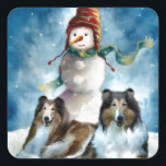 Rough Collie mit Snowman Christmas Quadratischer Aufkleber<br><div class="desc">Ob Weihnachten,  Weihnachten,  Weihnachten,  Weihnachten,  Weihnachten,  Weihnachten,  Weihnachten,  Weihnachten,  Weihnachten,  Weihnachten,  Weihnachten,  Weihnachten,  Weihnachten,  Weihnachten,  Weihnachten,  Weihnachten und vieles mehr. Geben Sie als Weihnachtsgeschenke oder Leckerei selbst!</div>