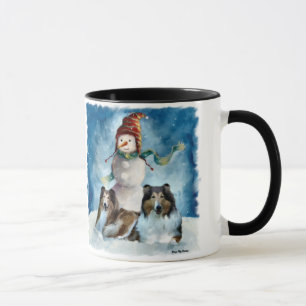 Rough Collie mit Snowman Christmas Tasse