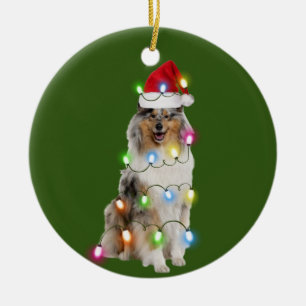 Rough Collie mit Weihnachtsschäfte Weihnachtsmann Keramik Ornament