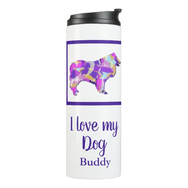 Rough Collie Niedlich Hund Silhouette PurplePY&B Thermosbecher (Nach links gedreht)
