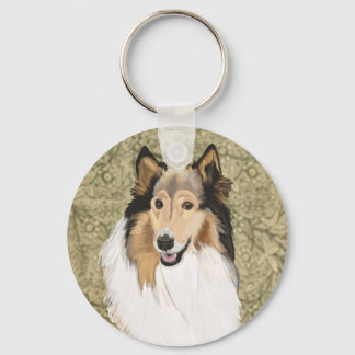Rough Collie on a Brown Floral background Schlüsselanhänger