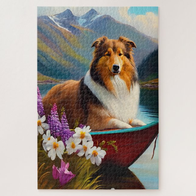Rough Collie on a Paddle: Ein Landschaftliches Abe (Vertikal)