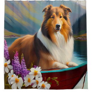 Rough Collie on a Paddle: Ein Landschaftliches Abe Duschvorhang