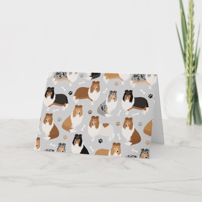 Rough Collie Paws and Bones Card Karte (Vorderseite)