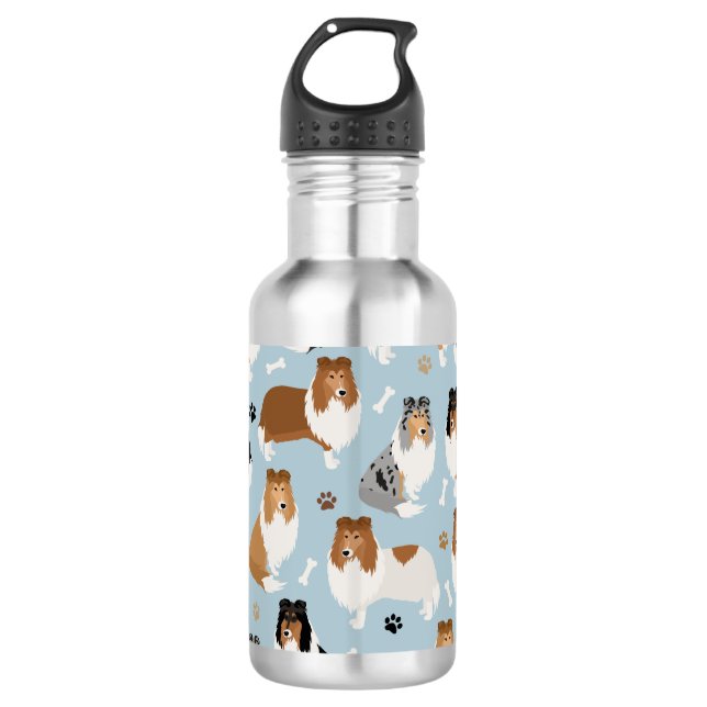 Rough Collie Paws and Bones Edelstahlflasche (Vorderseite)