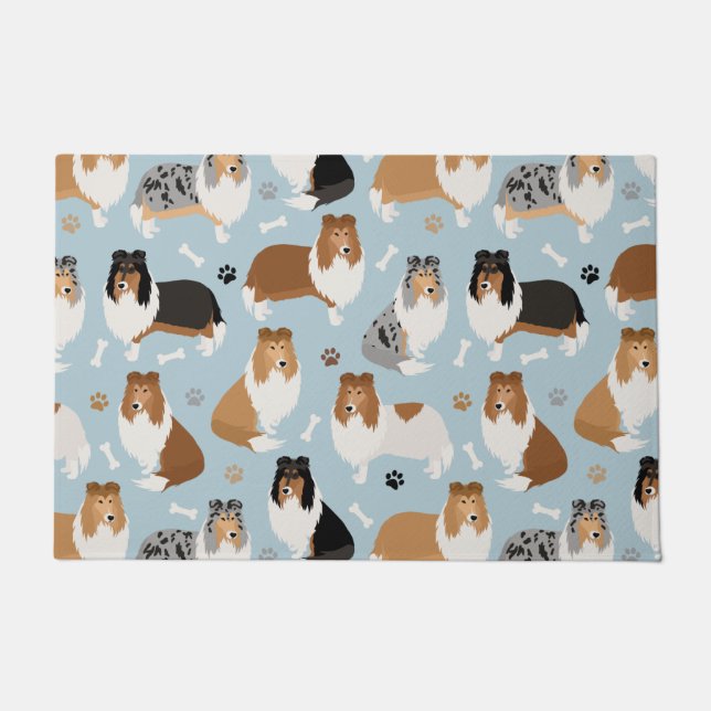 Rough Collie Paws and Bones Fußmatte (Vorderseite)