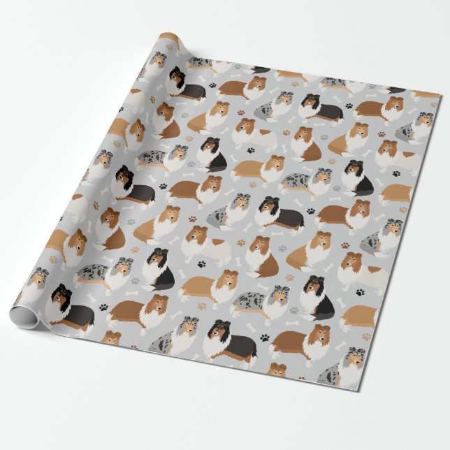 Rough Collie Paws and Bones Geschenkpapier (Ungerollt)