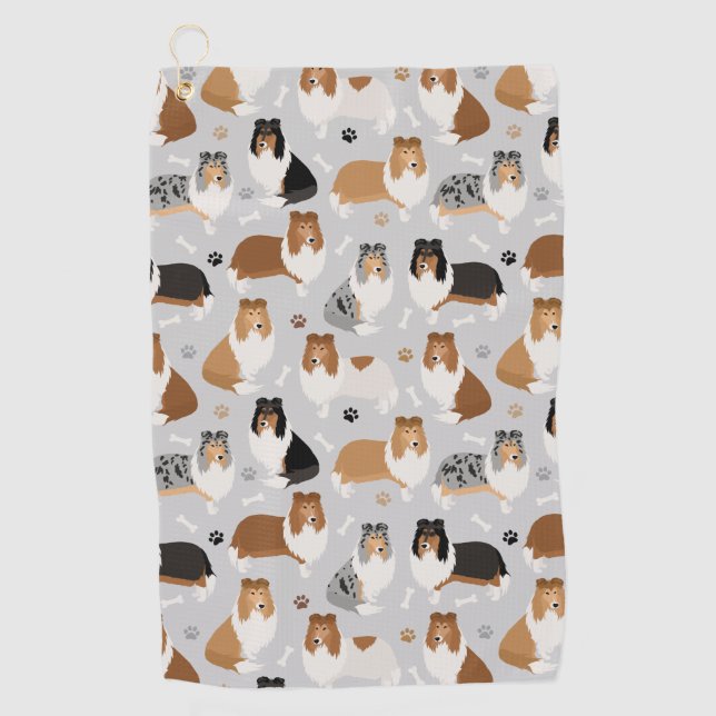 Rough Collie Paws and Bones Golf Towel Golfhandtuch (Vorderseite)