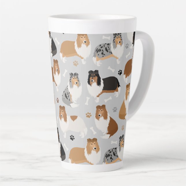 Rough Collie Paws and Bones Latte Tasse (Rechte Ecke)