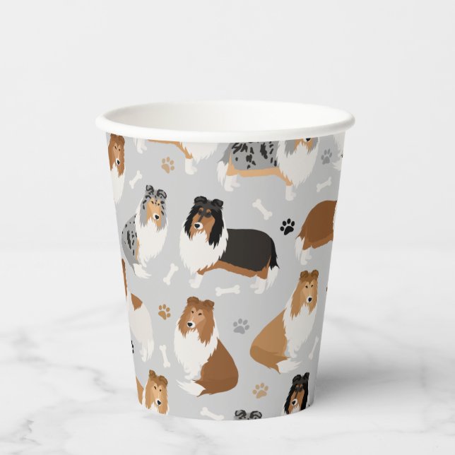 Rough Collie Paws and Bones Pappbecher (Vorderseite)