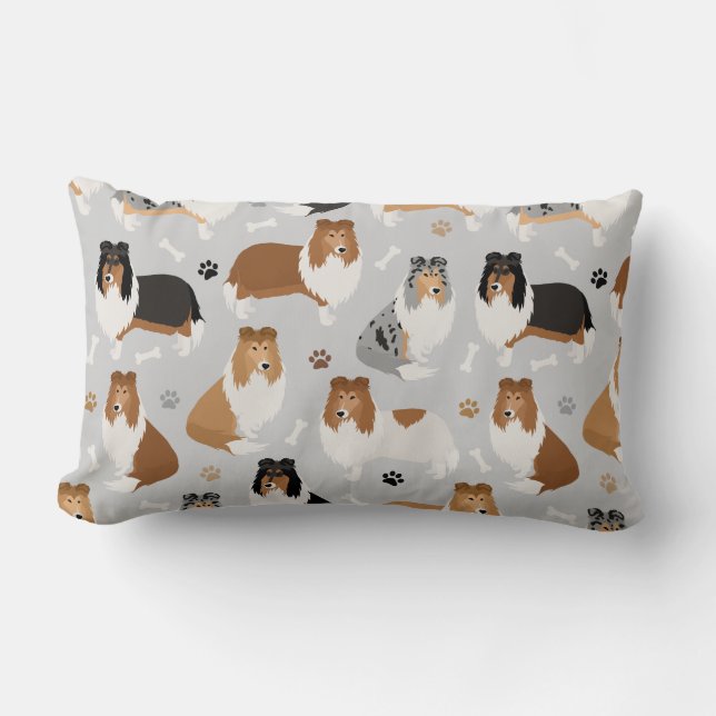 Rough Collie Paws and Bones Throw Kissen (Vorderseite)