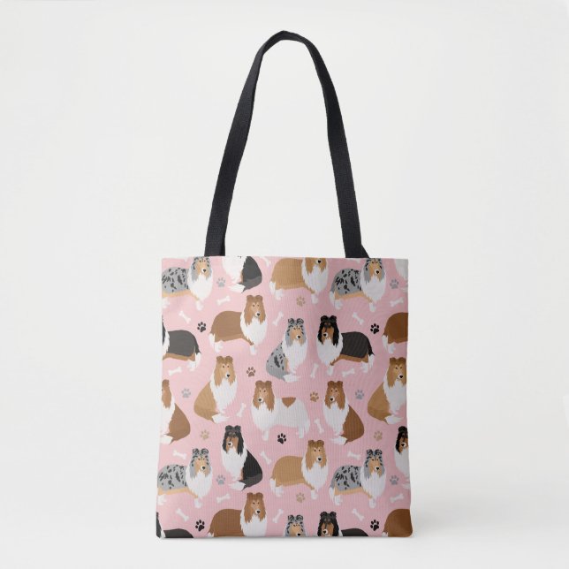 Rough Collie Paws and Bones Tote Bag Tasche (Vorderseite)