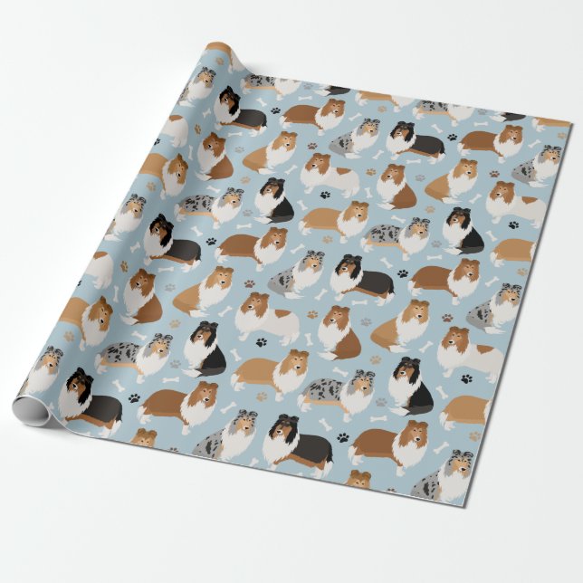 Rough Collie Paws and Bones Wrapping Paper Geschenkpapier (Ungerollt)