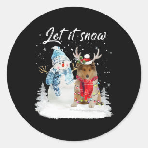 Rough Collie Santa Dog Christmas Snowman Xmas Paja Runder Aufkleber