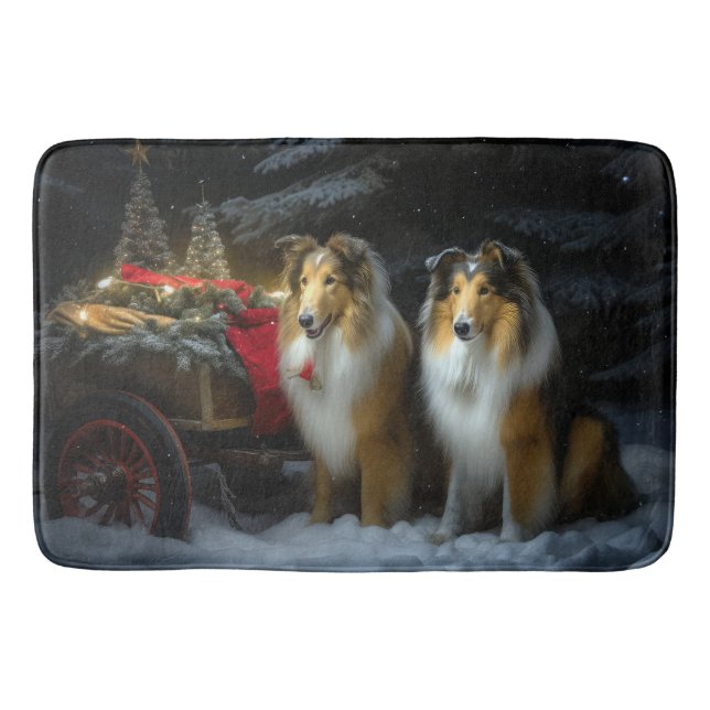 Rough Collie Snowy Sleigh Weihnachtsdekor Badematte (Vorderseite)